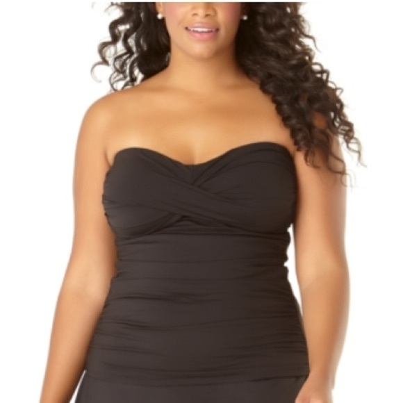 Anne Cole Women's Twist Front Underwire Shirred Tankini Swim Top Black Swimsuit - Picture 7 of 10